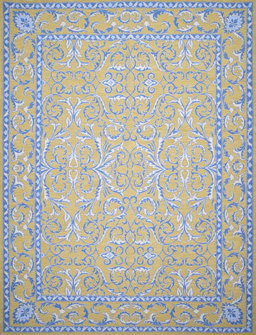 Senneh Knot Andalus Gold and Blue Rug